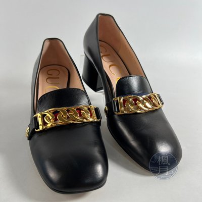 BRAND楓月 GUCCI 古馳 537539 黑色 古巴鍊鞋 #35 女鞋 跟鞋 精品鞋 鞋子 穿搭