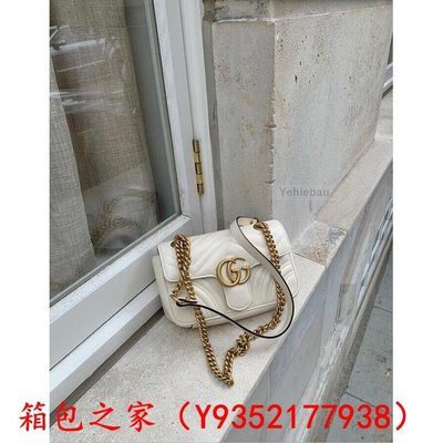 二手正品 （97成新）Gucci 446744 GG Marmont Matlasse 白色 mini 單肩包 鏈帶包