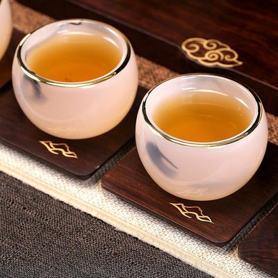 【茶杯】水墨琉璃品茗杯主人杯單個家用金鑲玉瓷功夫茶主人杯透明個人茶盞