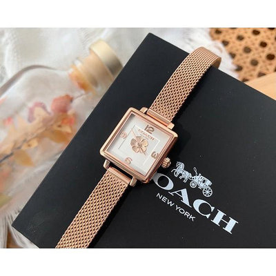 ✨美國代購✨特賣COACH 女錶 CASS系列 茶玫瑰 小方型錶盤 石英錶 精致女手錶 日常生活防水 超美的