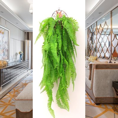 特賣-仿真金鐘柳壁掛裝飾藤蔓室內假花藤條客廳墻掛壁塑料吊蘭綠色植物