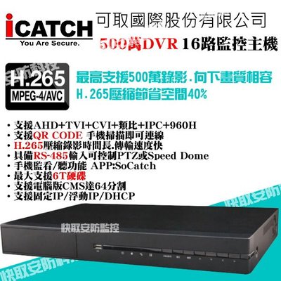 KMH-1628AU-N iCATCH 五合一 16路16音 主機 監視器 500萬 AHD/TVI/CVI/類比/IP