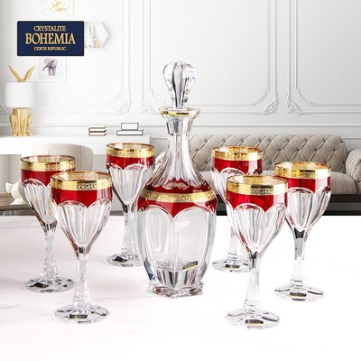 BOHEMIA捷克原裝進口水晶玻璃威士忌杯洋杯套裝家用具7件套-酒杯