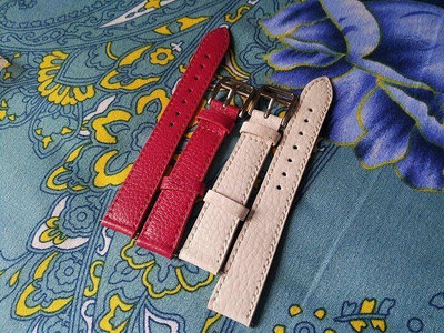 Kris錶配~ 原廠款 HERMES 愛馬仕 H 系列 玫紅和白色 顆粒小牛皮 錶帶20mm和16mm 2種尺寸