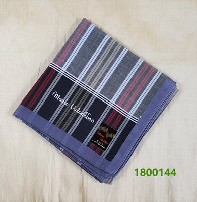 日本製 Morio Valintino 手帕 手巾 汗巾 灰色邊 暗紅 格紋 圖案 100%棉 1800144