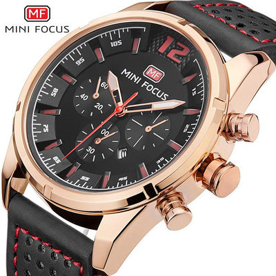 現貨男士手錶腕錶MINI FOCUS福克斯熱賣速賣通男錶石英錶潮流假三眼皮錶帶MF0005