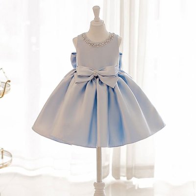 2023新款花童 禮服洋裝兒童 公主連身裙裙女童蓬蓬紗婚紗生日藍色鋼琴演出服女