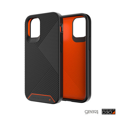 Gear4 抗菌防摔條紋殼 BatterSea iPhone 12/12 Pro 6.1吋 黑/橘色 手機防摔殼