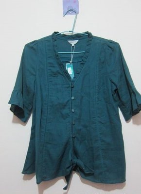 1【BearTwo】全新藍綠色五分袖襯衫~36