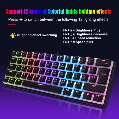 新L700 61Key布丁機械鍵盤青軸12種燈光模式有線游戲批發