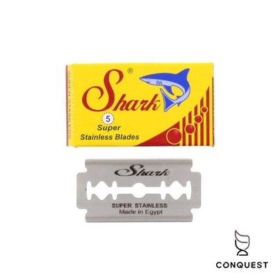 【CONQUEST】Shark Blade 鯊魚牌不鏽鋼刀片 ISO2000認證 雙刃安全刮鬍刀片 傳統替換刀片一盒5片
