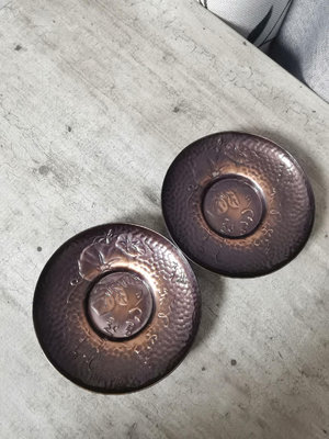日本回流 純銅錘紋朝顏牽牛花和文茶托壺承