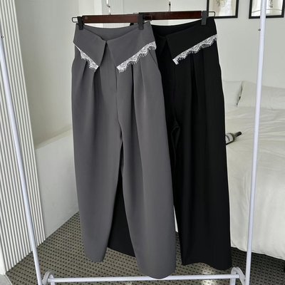 *~fuyumi boutique~*100%正韓 23S/S新款 褲頭反折蕾絲造型褲 黑/灰SM