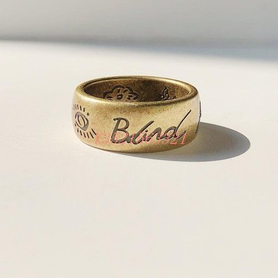 現貨21FW Blind for Love Ring 無畏的愛 眼心花鳥字母鈦鋼情侶寬戒指