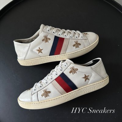 [HYC] GUCCI SNEAKERS ACE 刺繡 滿版蜜蜂 皮革 運動鞋 小白鞋 EU36 裸鞋