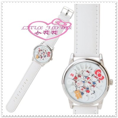♥小花花日本精品♥ Hello Kitty  手錶手表 皮質手錶 女錶 白色大數字滿圖 坐姿蘋果小熊99923006