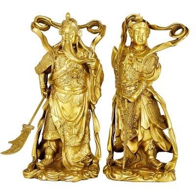 現貨熱銷-銅韋陀伽藍護法佛像韋馱關公伽藍菩薩左右護法神銅鎏金擺件客廳佛像