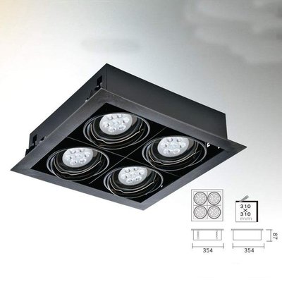 LED-AR111 有邊框方形崁燈方形盒燈/黑邊框(4燈)配AR111/7晶燈泡x4(CNS認證AR111光源)