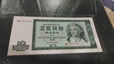德國(Germany), 10馬克, 1964年, 全新UNC, 稀少早期紙鈔!!