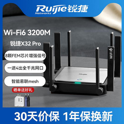 可開發票量大優惠Ruijie銳捷大白路由器 星耀X32Pro免配置版 WiFi6千兆端口家用AX3200高