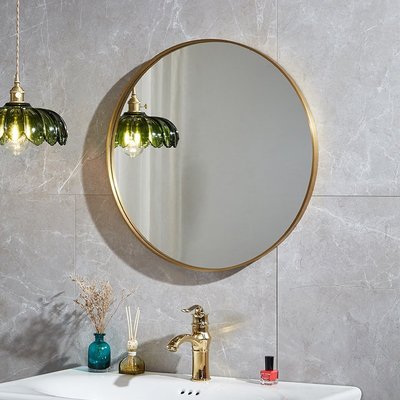 現貨熱銷-北歐輕奢黃銅金色圓鏡子掛墻式浴室衛生間洗手間不銹鋼圓形鏡壁掛爆款