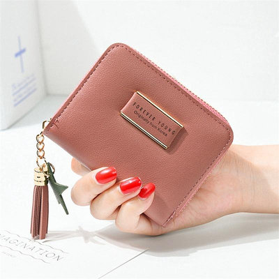✨韓版流蘇女生錢包短款簡約拉鏈皮夾時尚零錢包皮包