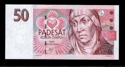 【低價外鈔】捷克1997年50Korun 捷克克朗 紙鈔一枚，絕版少見~