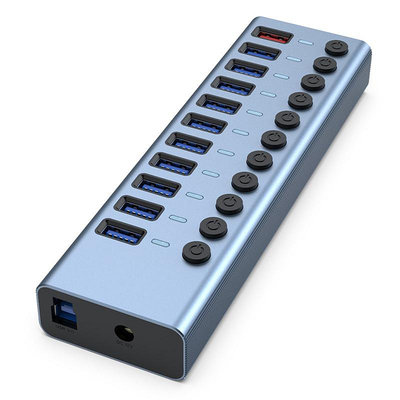 【易控王】USB3.0 11孔集線器 11Port HUB 12V/4A外接電源 獨立開關 LED(40-726-03)