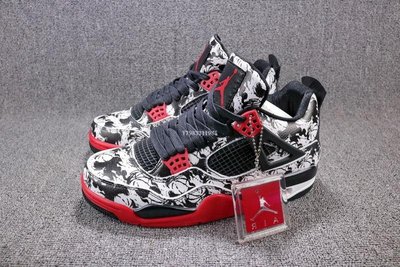Air Jordan 4 Tattoo AJ4 黑紅白 經典 塗鴉 潮流 休閒運動籃球鞋 男鞋 BQ0897-006