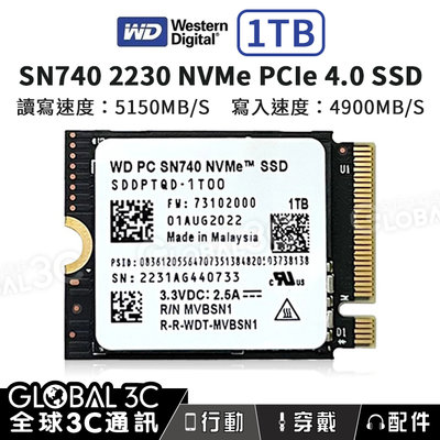 台灣現貨保固 1TB WD PC SN740 NVMe 2230 SSD GPD WIN Max2 steam deck