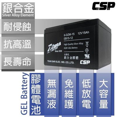 【電池達人】ZEBRA 斑馬牌 EB15-12 銀合金膠體電池12V15Ah WP14-12 電動車電池