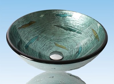 FUO衛浴:42公分 彩繪工藝 藝術強化玻璃碗公盆 (WY15068)預訂!