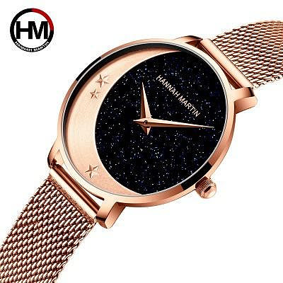 現貨女士手錶腕錶2020新款日本美優達機芯滿天星月手錶女士韓版鋼網帶時尚星空手錶