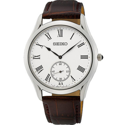 「官方授權」SEIKO 精工 經典簡約小秒針紳士皮帶男腕錶(SRK049P1)-39mm SK008