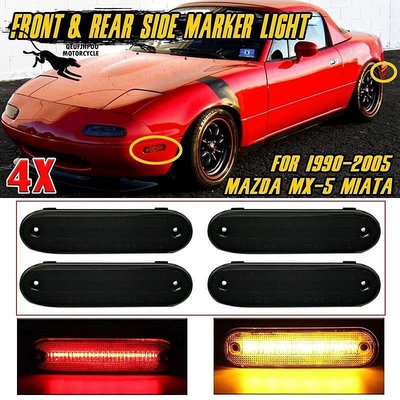 熱銷 4x LED 側標記燈熏鏡頭前後轉向信號燈閃光燈適用於 MAZDA MX-5 MX5 MIATA 1990-2005 可開發票
