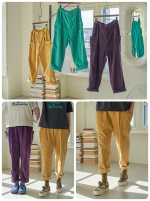 正韓korea韓國進口shamale紫色直條紋絨布側口袋長褲  現貨 小齊韓衣