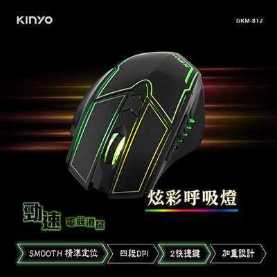 含稅全新原廠保固一年KINYO炫光加重設計電競專用IR光學引擎有線滑鼠(GKM-812)