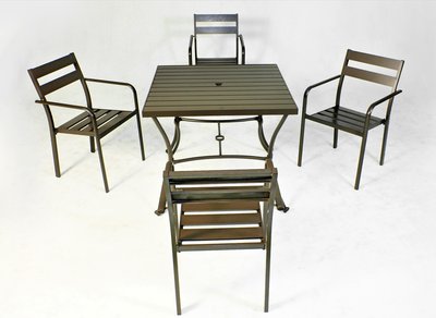 【加百列庭園休閒傢俱】90CM鋁合金方桌+鋁合金椅一桌四椅組~7-11塑合木桌椅~戶外休閒桌椅~庭園景觀餐廳咖啡品茗必備
