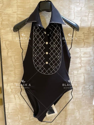 【BLACK A】Chanel 23C 黑色重工水鑽襯衫領泳衣 價格私訊