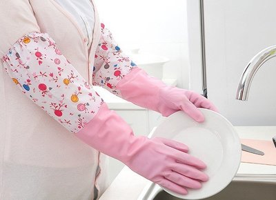 卡通 乳膠手套 加絨加厚手套 保暖手套 防水手套 清潔手套 洗碗手套 束口手套