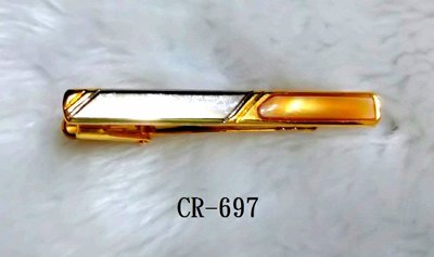 CR-697 鍍金色+K白雙色台鑲紫文蛤領帶夾(6MMX55MM)