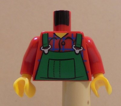 【LEGO樂高】城市系列 人偶上衣上半身衣服 紅色格子襯衫綠色工作服(身體雙面印刷)