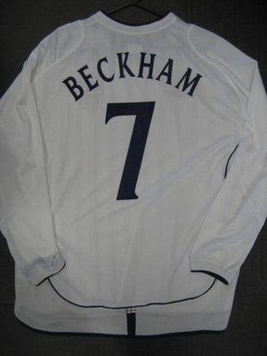2001-2003 Umbro England #7 Beckham 貝克漢 白色長袖球衣 Size:XXL