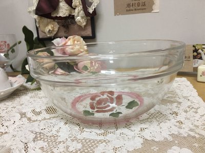 Many 玫瑰 玻璃碗L 可曡放　日本製 現貨