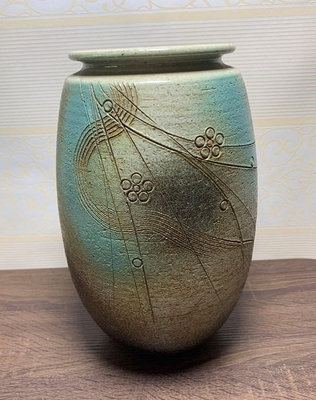 新 日本昭和時期 信樂燒 手刻花紋 陶瓷花瓶 花器