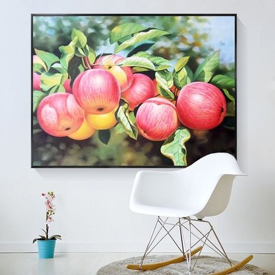 嗨購1-現貨 純手繪蘋果油畫歲歲平安歐式客廳裝飾畫橫版餐廳水果掛畫美式壁畫