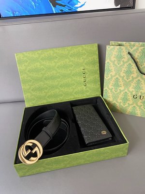 男包Gucci 古奇高端二合一禮盒 對折錢包腰帶 高端品質 ，實物拍攝 奢華面料 配送小票 禮品 NO.21881