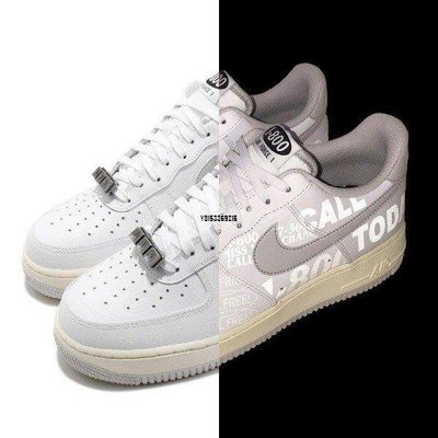 【正品】ONE YEAR_ Nike Air Force 1 白 白灰 奶油 反光 字母 塗鴉 滑板 CJ1631-100潮鞋