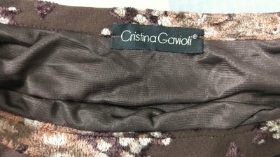（搬家大出清）義大利精品品牌 Cristina Gavioli 浪漫優雅咖啡色底絲絨彩色花朵圖騰A字裙。尺寸約國內S 碼。有彈性有內裡Msgracy