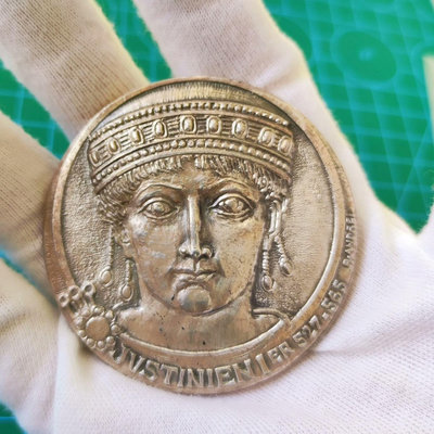 【二手】法國銀章，君士坦丁大帝頭像紀念章，材質950銀，邊銘豐饒角1 銅章 紀念章 銀章 【福源齋】-889